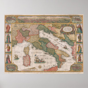 イタリアの地図by Cornelis II Danckerts 1640 ポスター