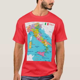 イタリアの地域と主要都市の地図 Tシャツ