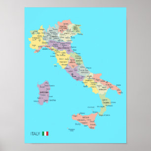 イタリアの地域詳細地図 ポスター