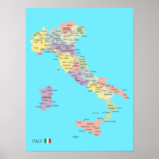イタリアの地域詳細地図 ポスター (正面)