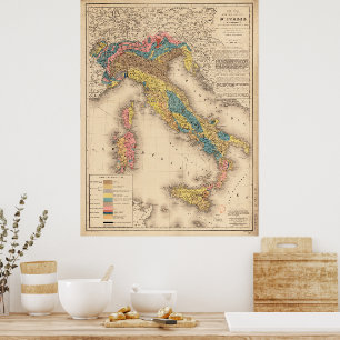 イタリアの地質図1844 ポスター