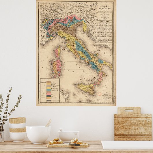 イタリアの地質図1844 ポスター (キッチン)