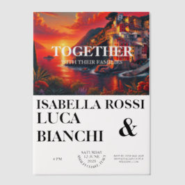 イタリアの夕焼け沿岸の華麗な水彩画の風景 ベラム紙招待状