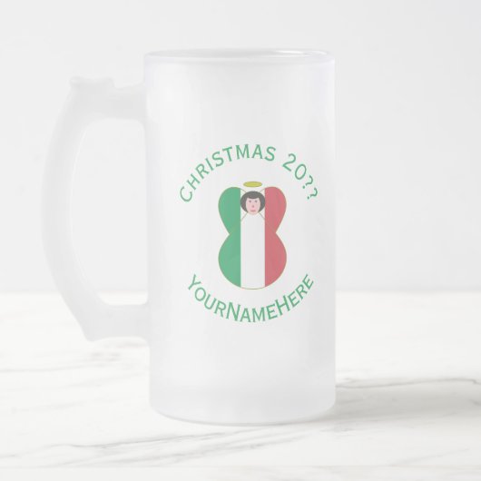 イタリアの天使のクリスマスフラッグ フロストグラスビールジョッキ (左)
