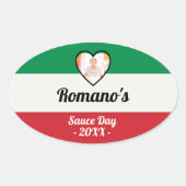 イタリアの家族のための特製ソースの日ラベル 楕円形シール (正面)