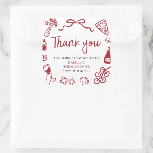 イタリアの手描きピザ、ありがとう、ブライズシャワー スクエアシール (バッグ)