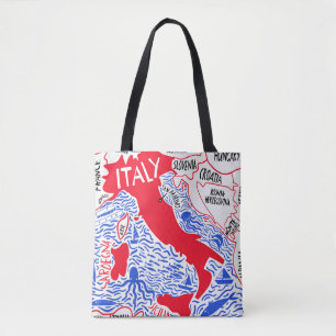 イタリアの手描き様式化された地図。旅行のイラストラット トートバッグ