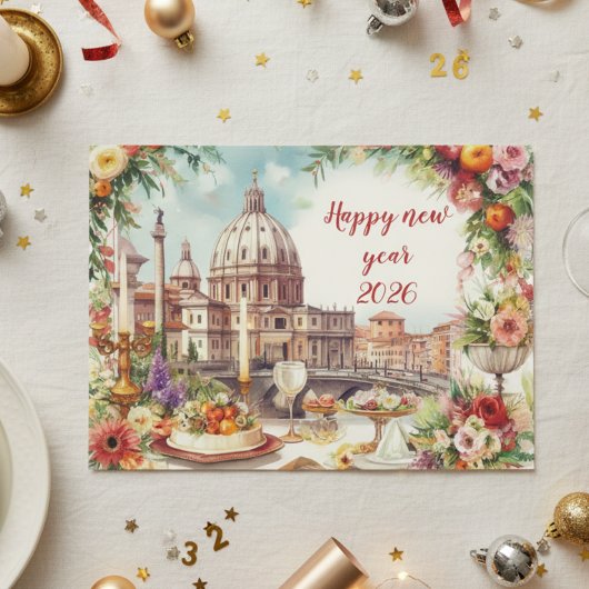 イタリアの新年祝いのテーブル ポストカード