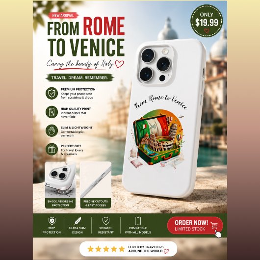 イタリアの旅のランドマーク iPhoneケース | ローマ ベネチア T iPhone 15 Proケース