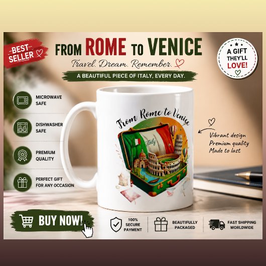 イタリアの旅の名所 コーヒーマグ | ローマからヴェネツィアへ コーヒーマグカップ