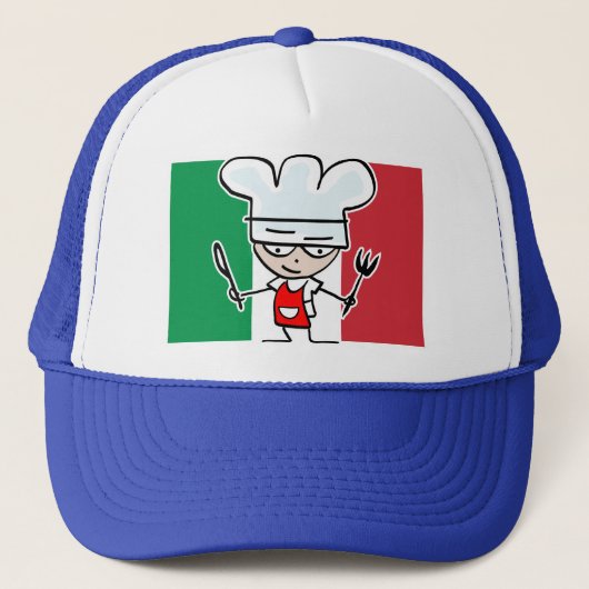 イタリアの旗とカートゥーンがかわいいシェフハット キャップ (正面)
