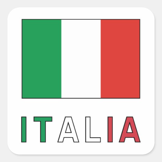イタリアの旗と文字 スクエアシール (正面)