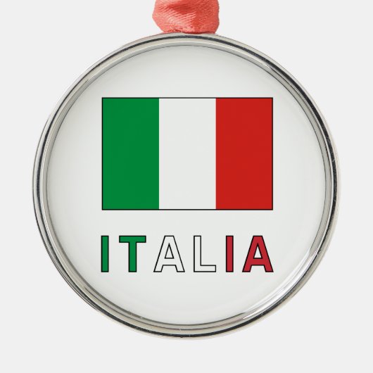 イタリアの旗と文字 メタルオーナメント (正面)