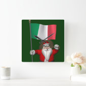 イタリアの旗を持つサンタクロース スクエア壁時計 (ホーム)