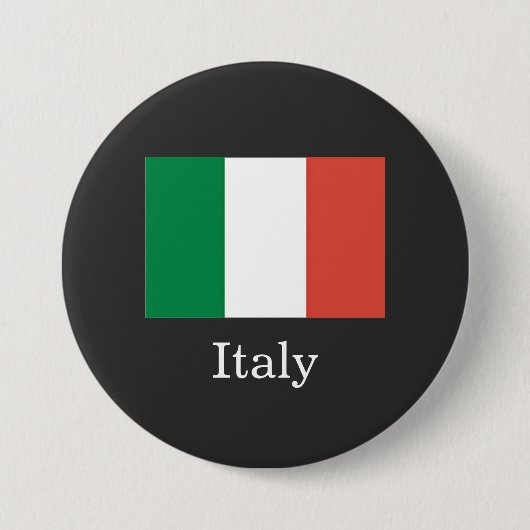 イタリアの旗、白文字、 缶バッジ (正面)