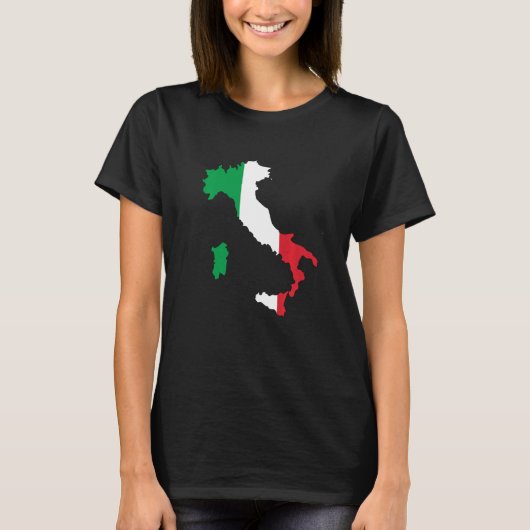 イタリアの概要地図と緑の赤い付きストライプ Tシャツ (正面)