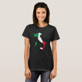 イタリアの概要地図と緑の赤い付きストライプ Tシャツ (正面フル)