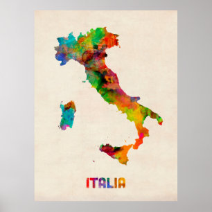 イタリアの水彩画の地図、イタリア ポスター