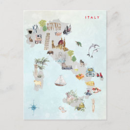 イタリアの水彩画イラストマップアート ポストカード