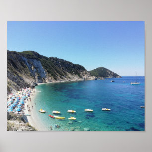 イタリアの海のターコイズ湾 - パノラマ写真 ポスター