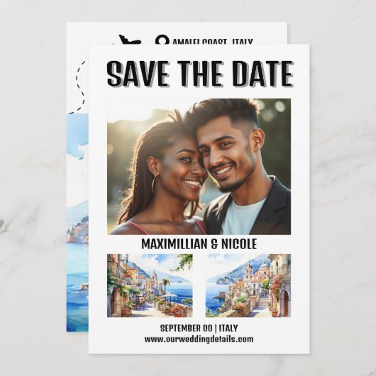 イタリアの海岸の写真は日付の宛先amalfiを保存 セーブザデート (正面/裏面)