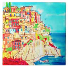 イタリアの海岸の風景 現代アート タイル