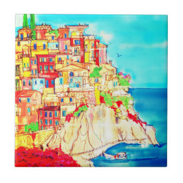 イタリアの海岸の風景 現代アート タイル