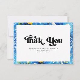 イタリアの海岸をイメージした青い水彩画のレモン ウェディングシャワーの感謝カード サンキューカード