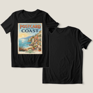 イタリアの海岸沿いで過ごすバカンスのビンテージ風ポストカード トライブレンドＴシャツ