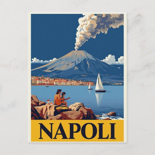 イタリアの海岸 ナポリ ヴェスヴィオ火山の作品 ポストカード (正面)