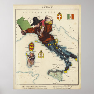 イタリアの漫画の地図(1868年) ポスター