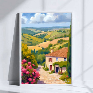 イタリアの田舎風景 ぶどう畑の水彩画旅行 ポスター