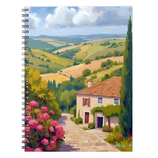 イタリアの田舎風景 | ブドウ畑の水彩画 旅行 ノートブック (正面)