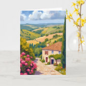 イタリアの田舎 | ブドウ園 水彩画 旅行 カード (黄色い花)