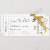 イタリアの目的地の搭乗パス日付金ゴールドの保存 招待状 (正面/裏面)