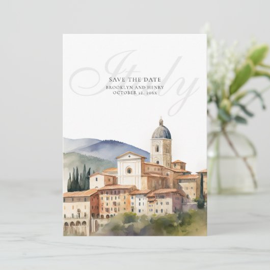 イタリアの目的地の結婚式の日付カードを保存 セーブザデート (スタンド正面)