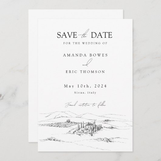 イタリアの結婚式の日付を保存 招待状 (正面/裏面)