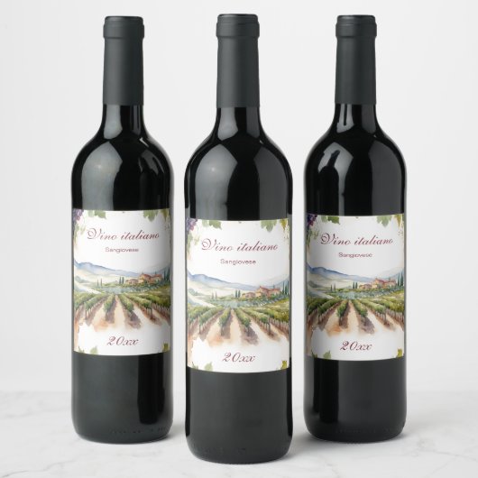 イタリアの美しいぶどう畑のブドウの木 ワインラベル (ボトル)