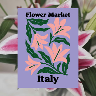 イタリアの花市場 ピンクのユリとエメラルドグリーンの葉 ポストカード