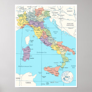 イタリアの詳細地図 ポスター