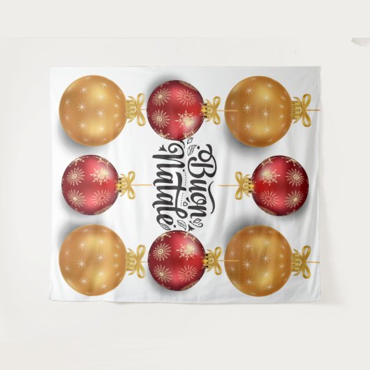 イタリアの赤と金のホリデーシーズンにぴったりなクリスマスオーナメント タペストリー (正面(横))