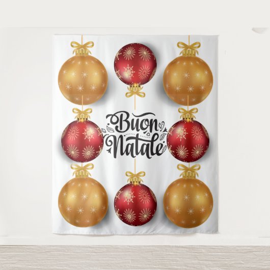 イタリアの赤と金のホリデーシーズンにぴったりなクリスマスオーナメント タペストリー (正面)