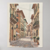 イタリアの路地裏 水彩画 アーキテクチャー ストリート ポスター (正面)