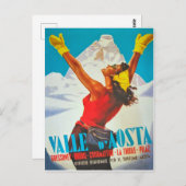 イタリアのAosta Valleyで幸せな女性。ヴィンテージ旅行 ポストカード (正面/裏面)