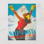 イタリアのAosta Valleyで幸せな女性。ヴィンテージ旅行 ポストカード (正面)