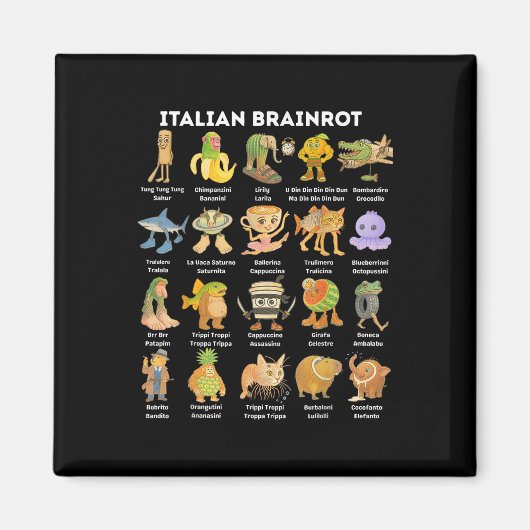 イタリアのBrainrotの種類のミームキャラの手描き マグネット (正面)