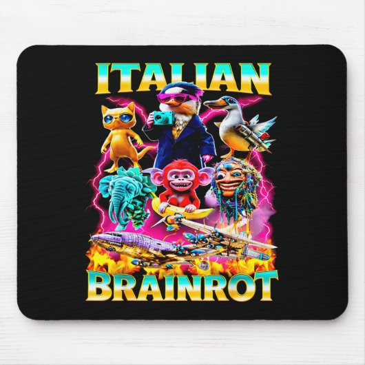 イタリアのBrainrot+ミームキャラのタイプ 手描き マウスパッド (正面)