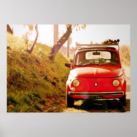 イタリアのRed Fiat 500、Cinquecento ポスター (正面)