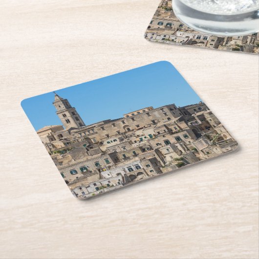イタリアのSassiのディディミアムのマテラ都市 スクエアペーパーコースター (アングル)