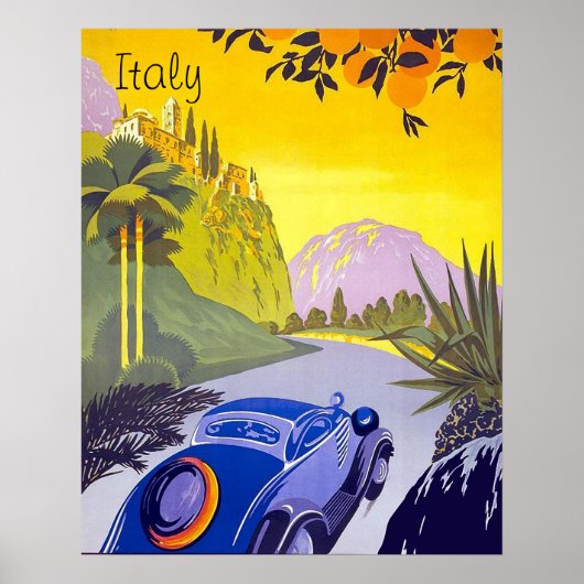 イタリアを旅する車、ビンテージの旅行ポスター ポスター (正面)